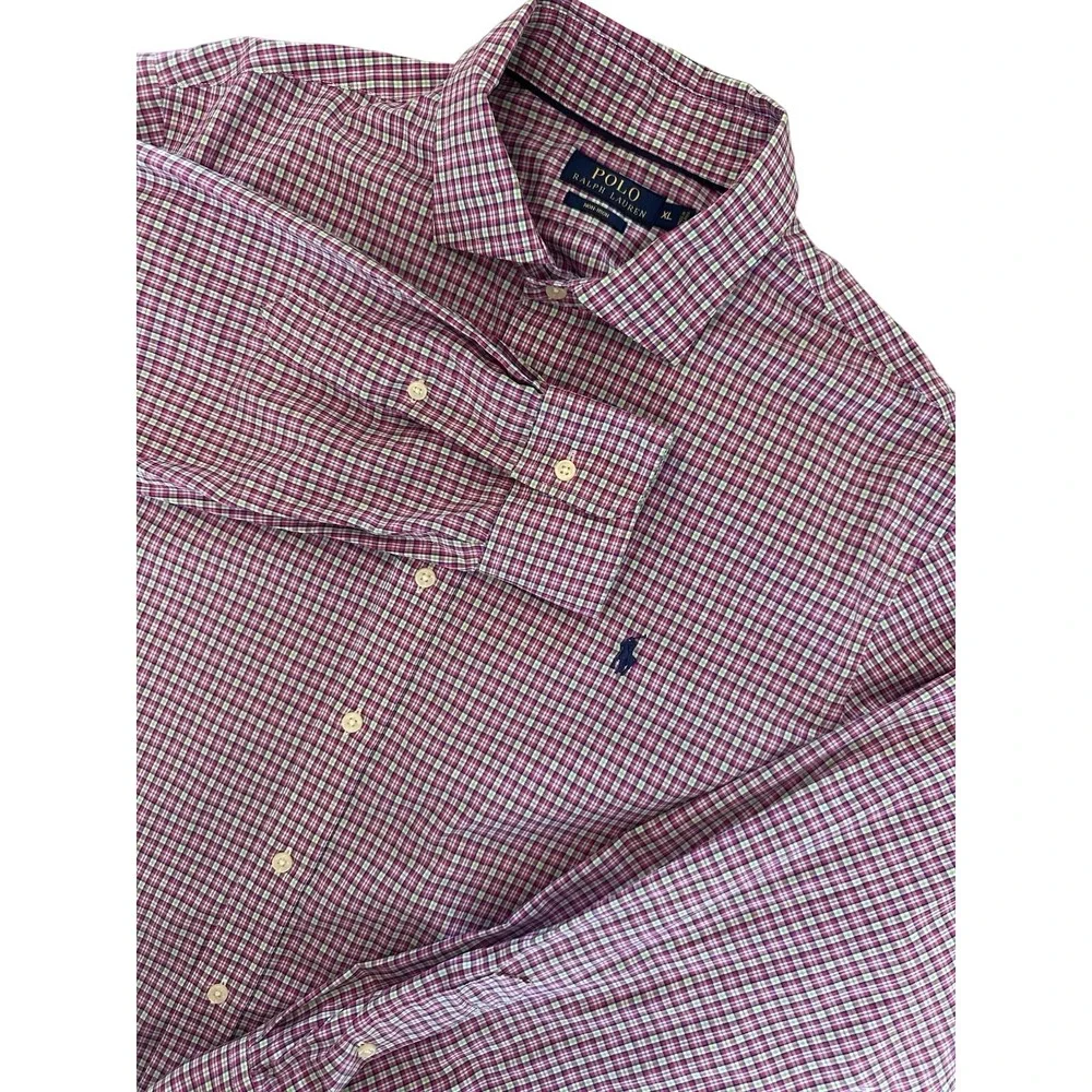 Polo‎ Ralph Lauren Shirt Mens Size XL Pink Plaid Non Iron Fabric Casual Button